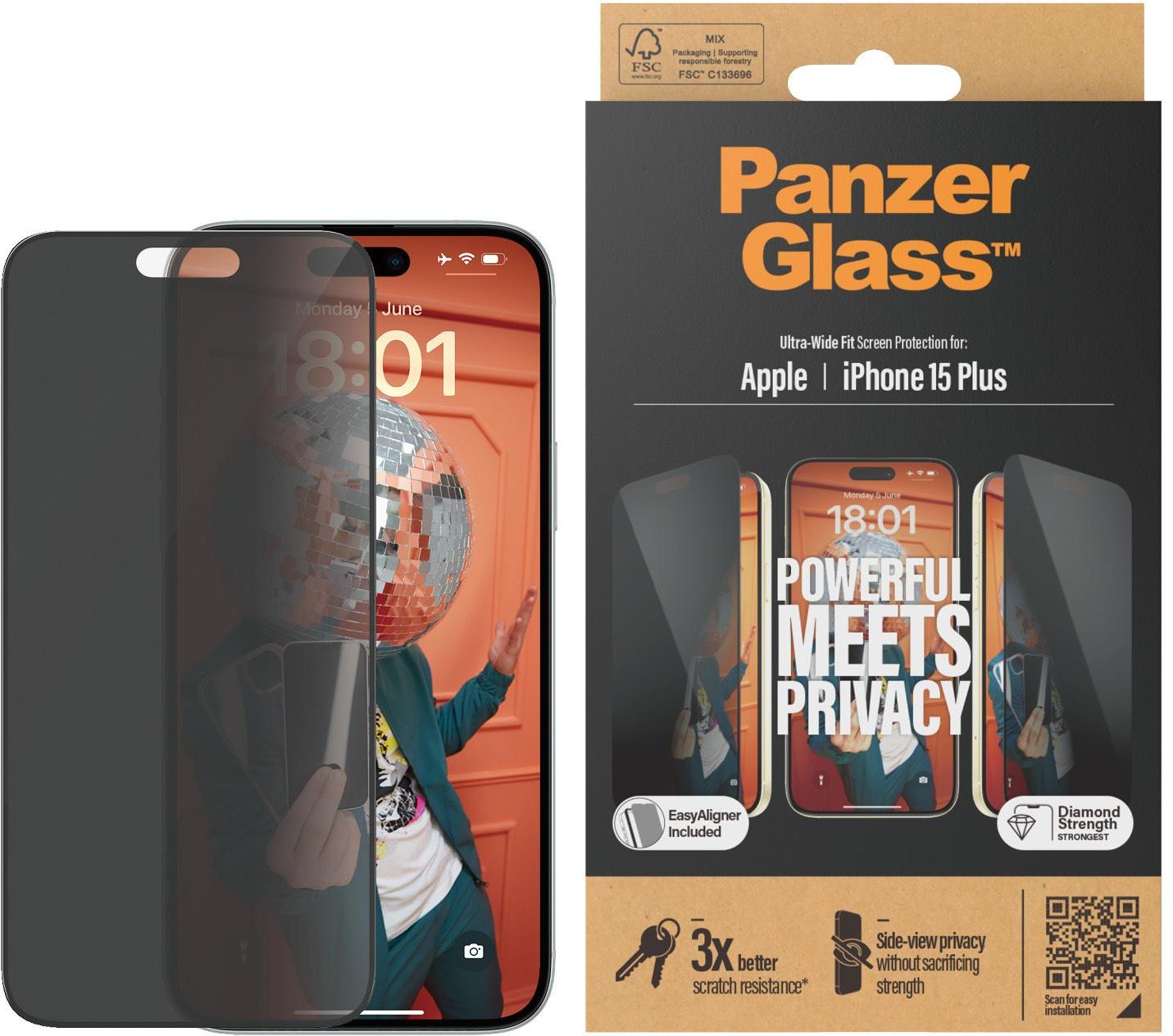 Thumbnail - Privacy Screen Protector iPhone 15 Plus | Ultra-Wide Fit w. EasyAligner (2811)