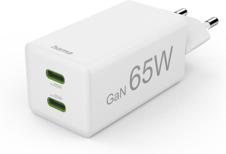 Schnellladegerät, GaN, 2x USB-C, Mini-Ladegerät, PD, 65 W, Weiß (00201994)
