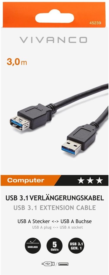 USB 3.1 Gen.1 Verlängerung, A Stecker A Buchse, 3m (45239)