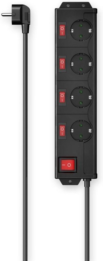 Steckdosenleiste, 4-fach, 90°, einzeln schaltbar, Wandmontage, 1,4 m, Schw. (00223122)