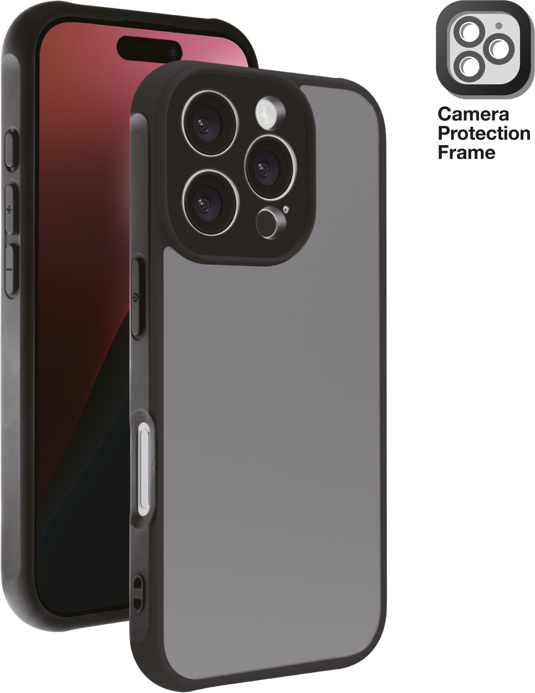 Frosted Cover für iPhone 16 Pro mit integriertem Kamera Schutzrahmen, semi-transparent/schwarz (64231) Handyhülle