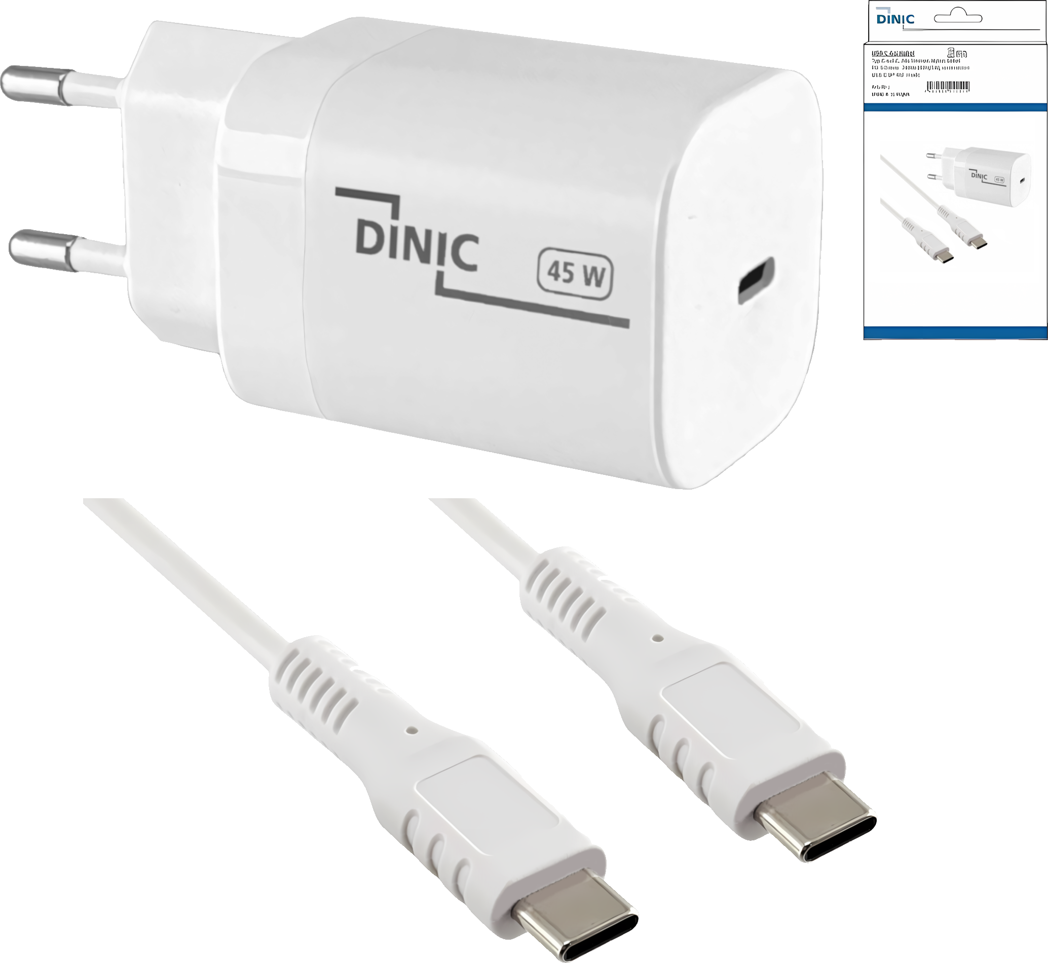 USB C Ladegerät 45W + USB-C auf C Kabel, Schnelllader mit PD3.0 und PPS + USB-C Ladekabel, weiß, 1,5