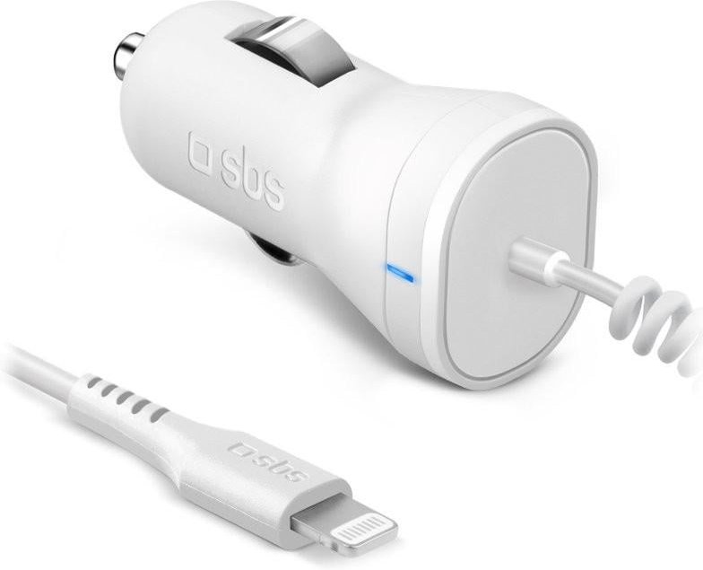 Autoladegerät mit Lighning-Kabel, 10 W, 2,1 A, 1 m, Weiß