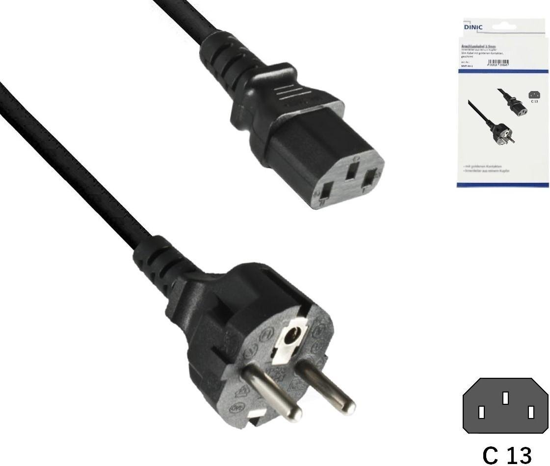 Netzkabel Europa CEE 7/7 gerade auf C13, 0,75mm², CEE 7/7/IEC 60320-C13, VDE, schwarz, Länge 1,00m
