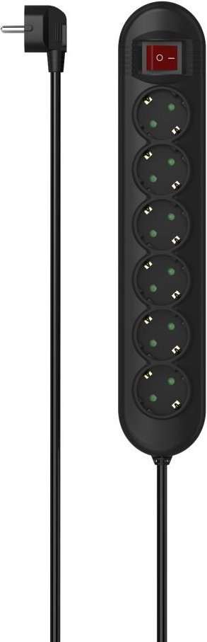 Steckdosenleiste, 6-fach, Schalter, optim. Schalterposition, 1,4 m, Schwarz (00223024)