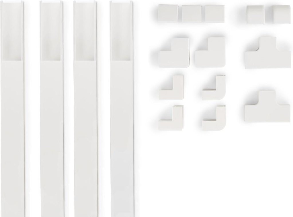 Kabelkanal-Set, 4 Stück, selbstklebend, 1 m, inkl. Verbindungsstücke, Weiß (00221017)