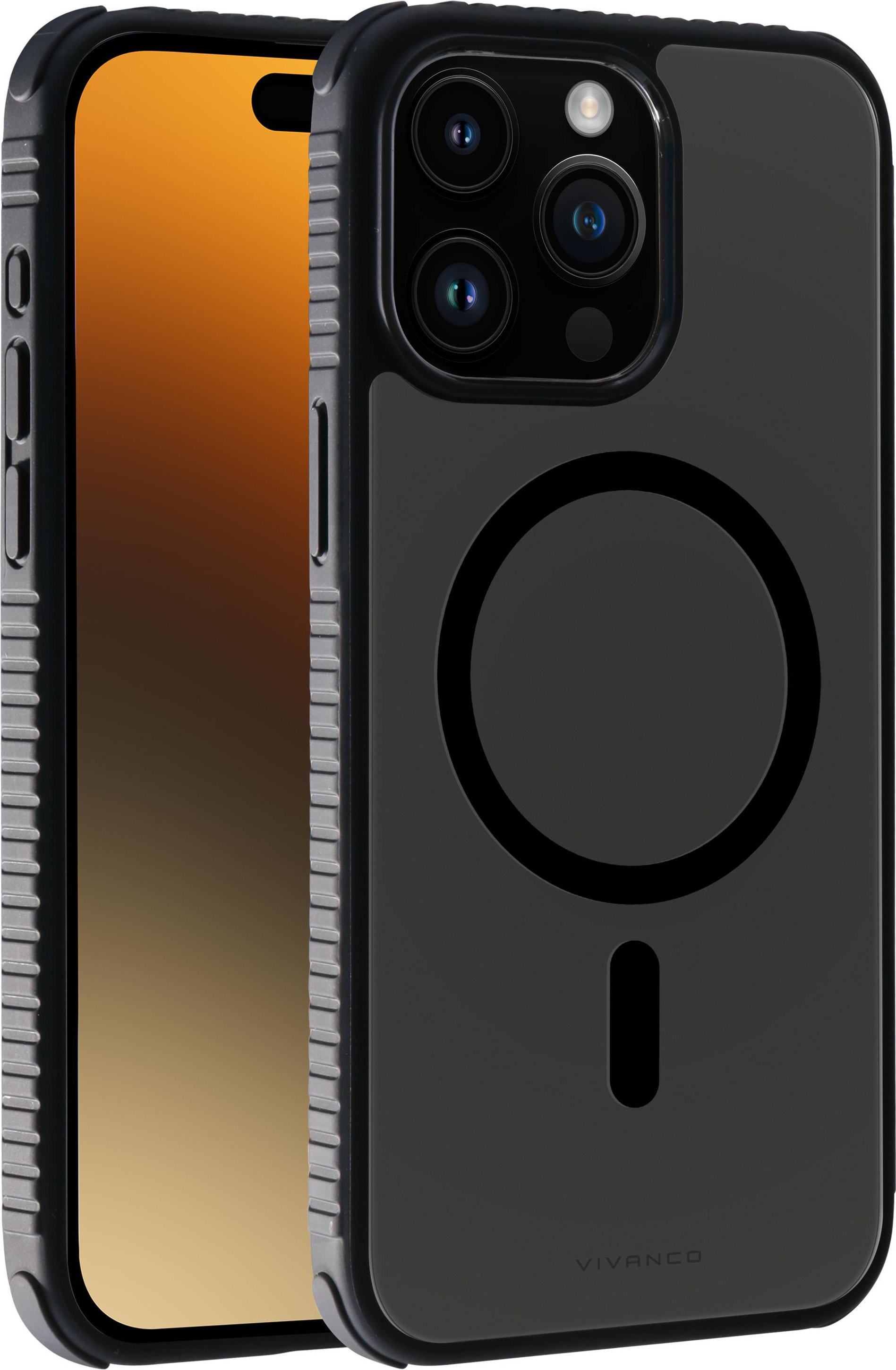 Mag Solid Elite, 360° Anti Shock Cover für iPhone 15 Pro Max, semi-transparent/schwarz (63921) Handyhülle