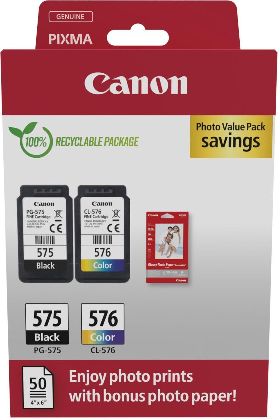PG-575/CL-576 Tintenpatrone + Fotopapier-Vorteilspaket