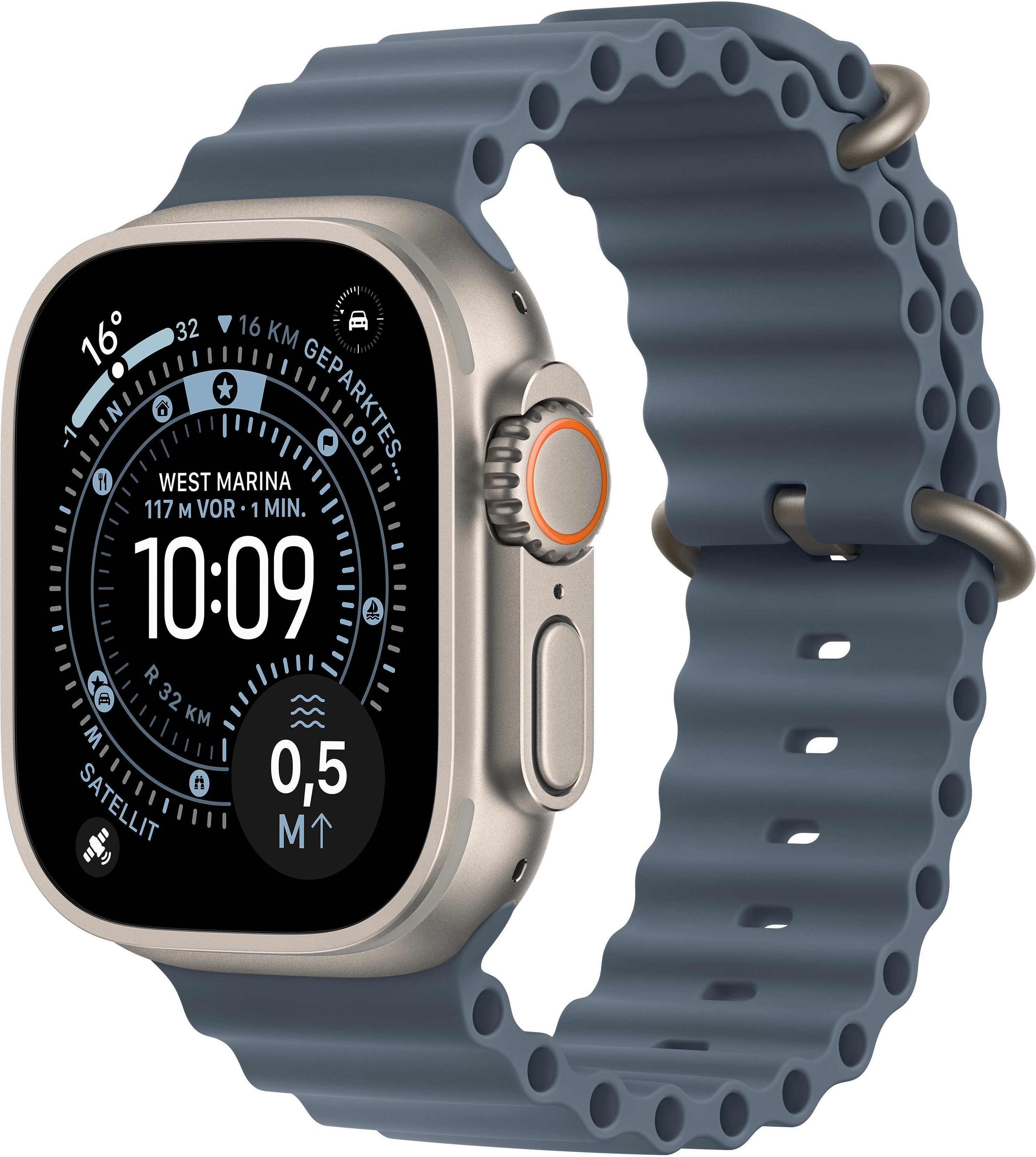 Thumbnail - Watch Ultra 3, GPS + Cellular, 49mm, Natur Titaniumgehäuse mit Maritimblauem Ocean Armband