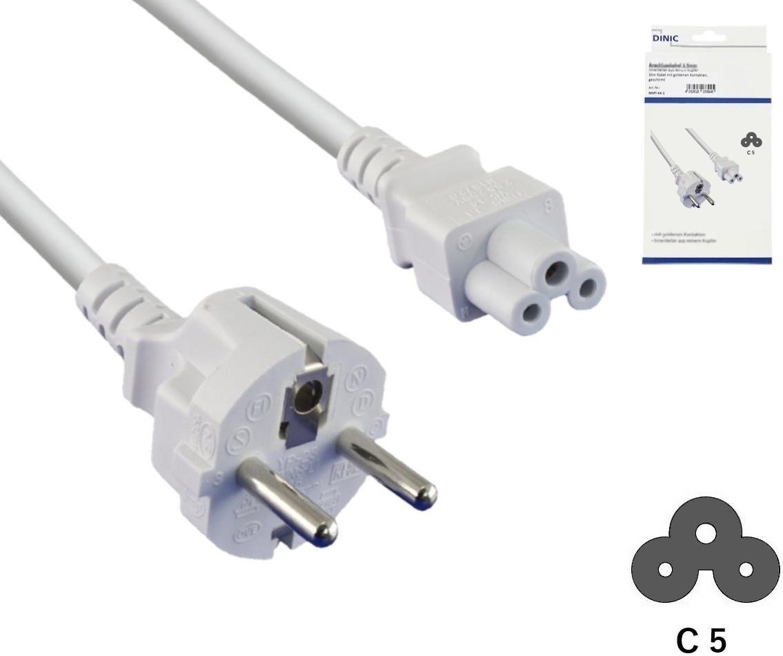 Netzkabel Europa CEE 7/7 auf C5, 0,75mm², CEE 7/7/IEC 60320 auf C5, VDE, weiß, Länge 1,80m