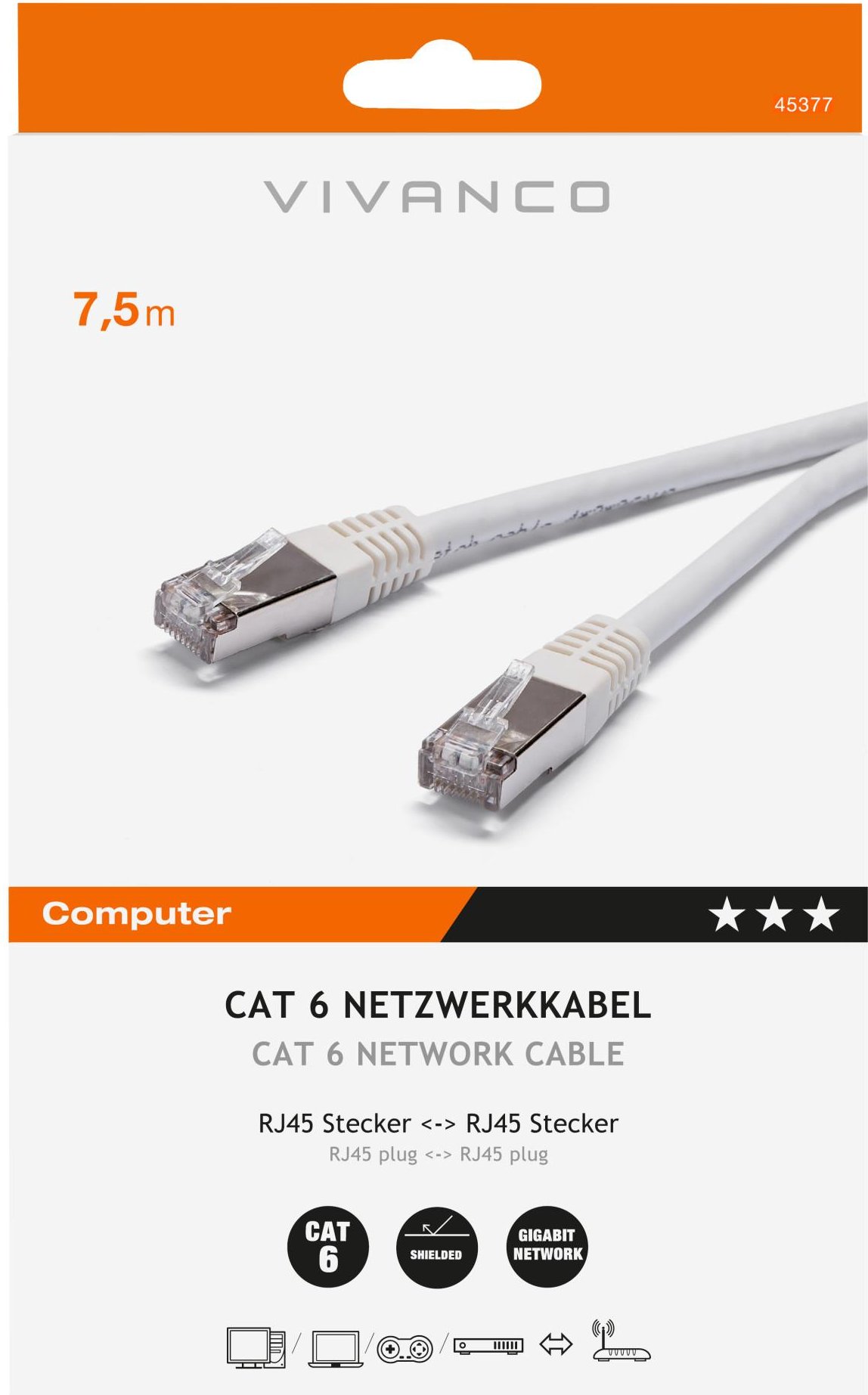 CAT6 Netzwerkkabel, 7,5m (45377)