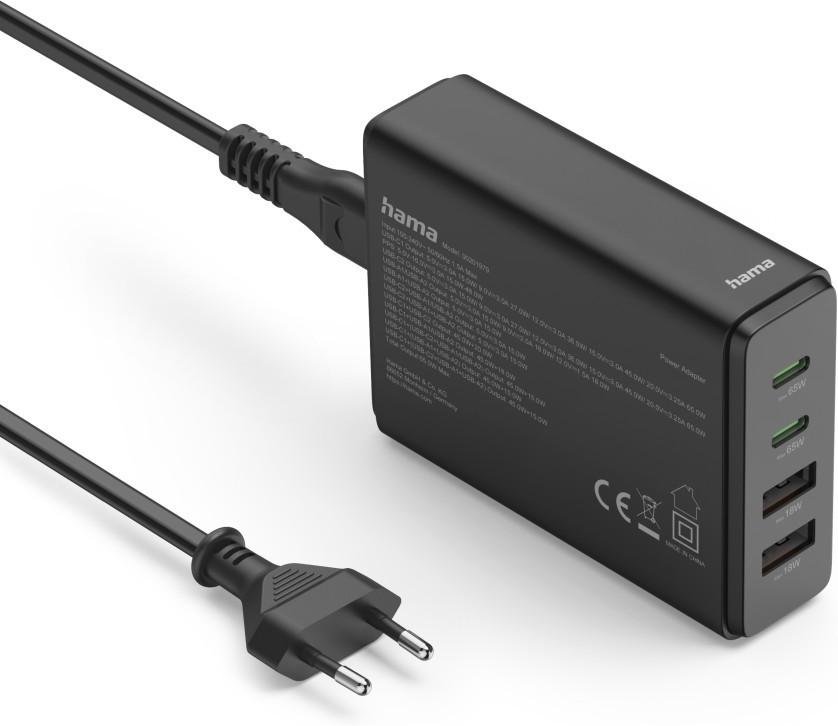 Ladestation 4 Ports, GaN, Schnellladegerät, 2xUSB-C, 2xUSB-A, PD, 65 W, SW (00201979)