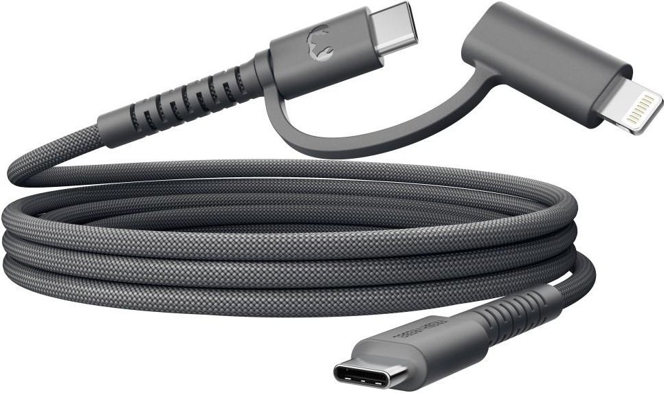 USB-C zu USB-C+LIG silicone geflochtenes Kabel "FlexWave" 2m, Storm Grey (00231913) Multifunktions-USB Kabel
