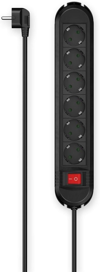 Steckdosenleiste, 6-fach, Schalter, Wandmontage, 1,5 m, Schwarz (00223037)