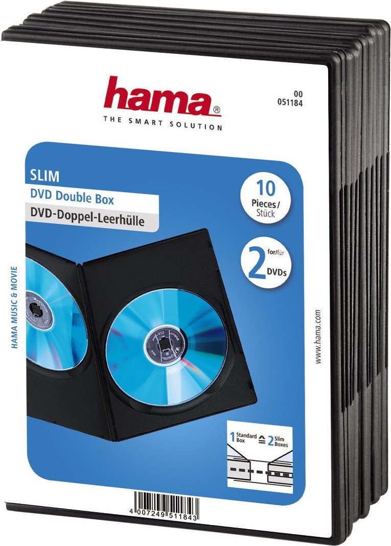 DVD-Doppel-Leerhülle Slim, 10er-Pack, Schwarz (00051184)