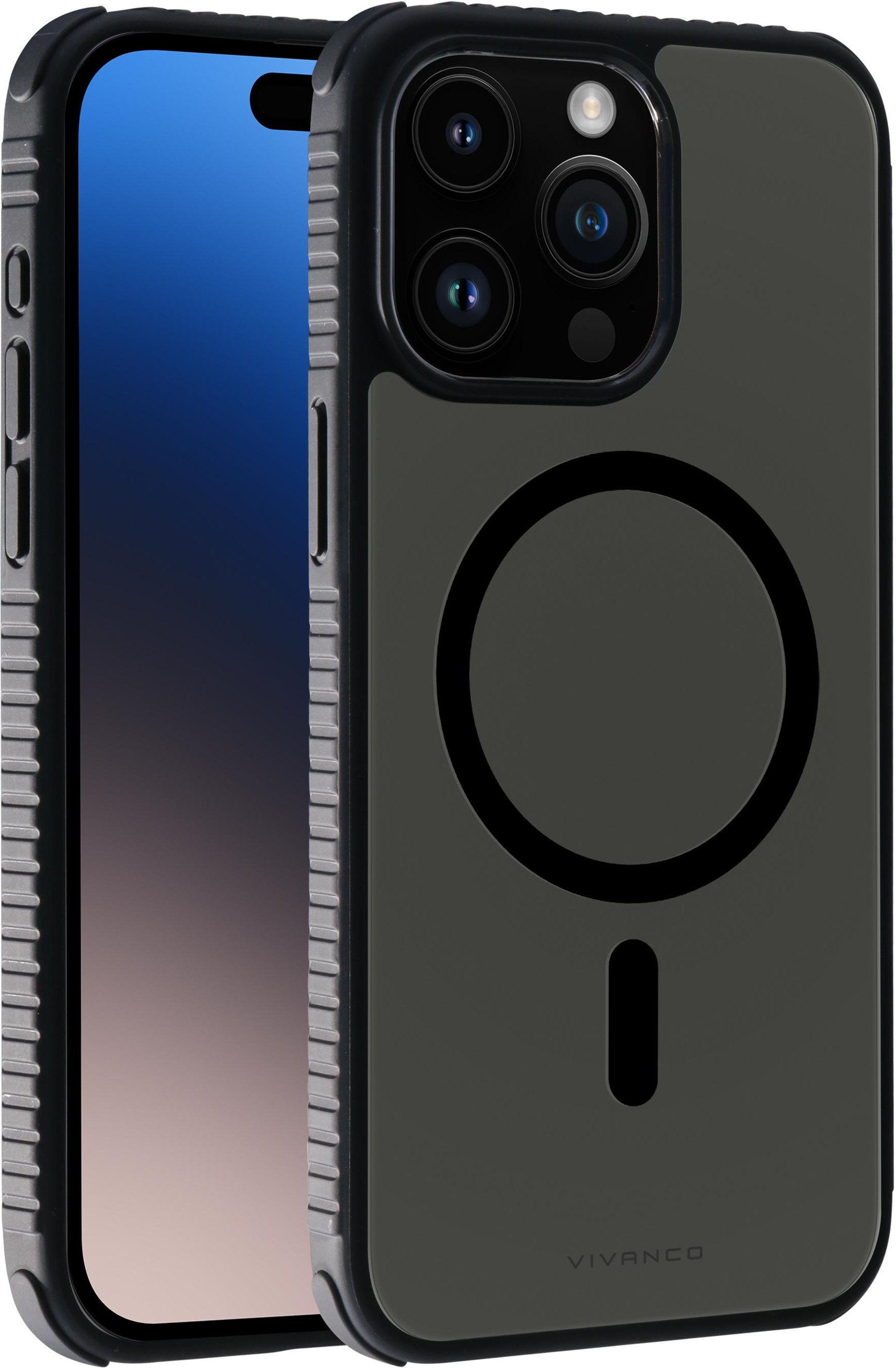 Mag Solid Elite, 360° Anti Shock Cover für iPhone 15 Pro, semi-transparent/schwarz (63900) Handyhülle