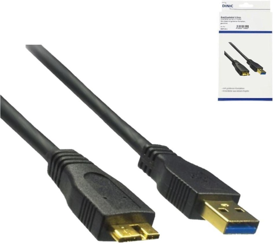 USB-A auf micro-B Kabel, 3P AWG 28/1P AWG 24, vergoldete Kontakte, 1 m, Schwarz