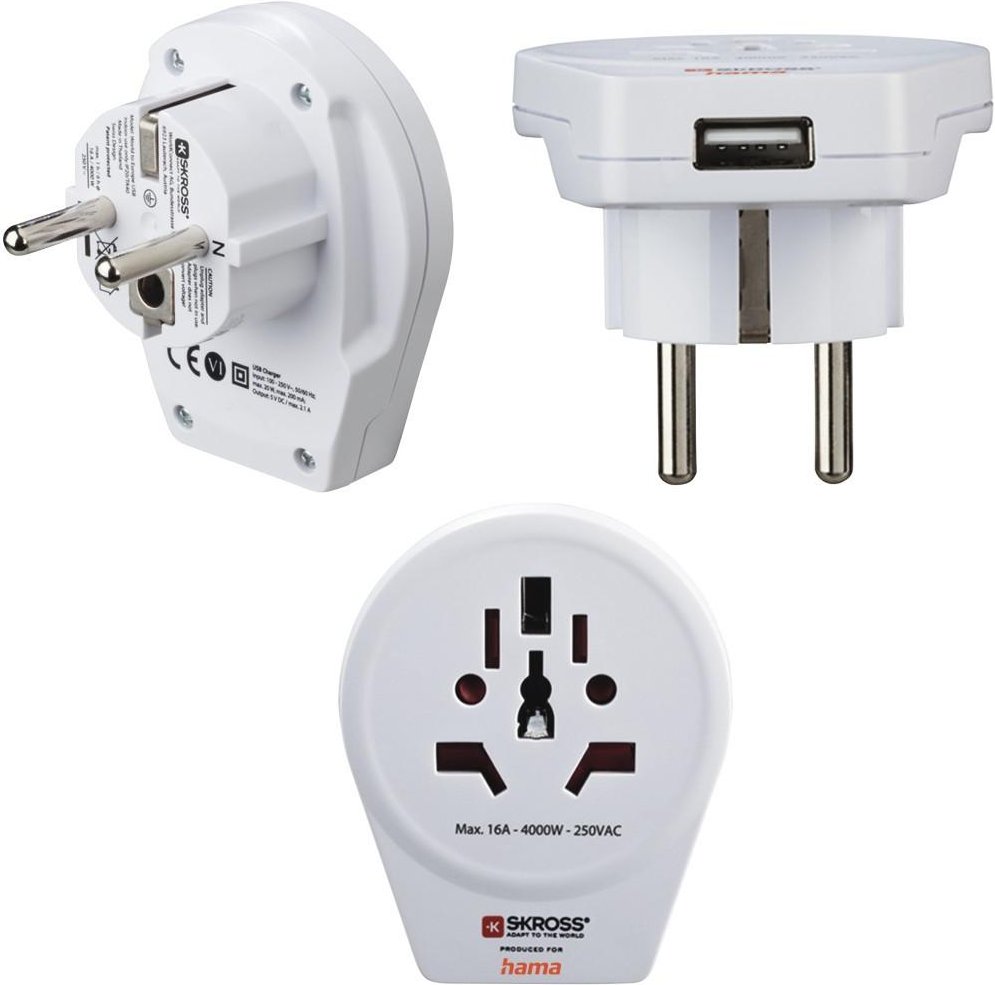 Reiseadapter "World to Europe USB", für 2- und 3-polige Geräte, 1x USB (00223475)