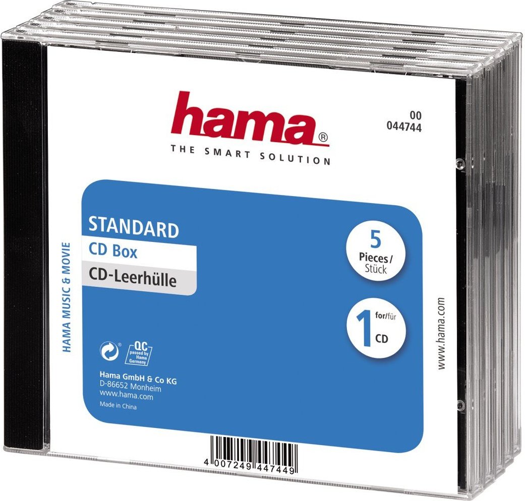 CD-Leerhülle Standard, 5er-Pack, Transparent/Schwarz (00044744)