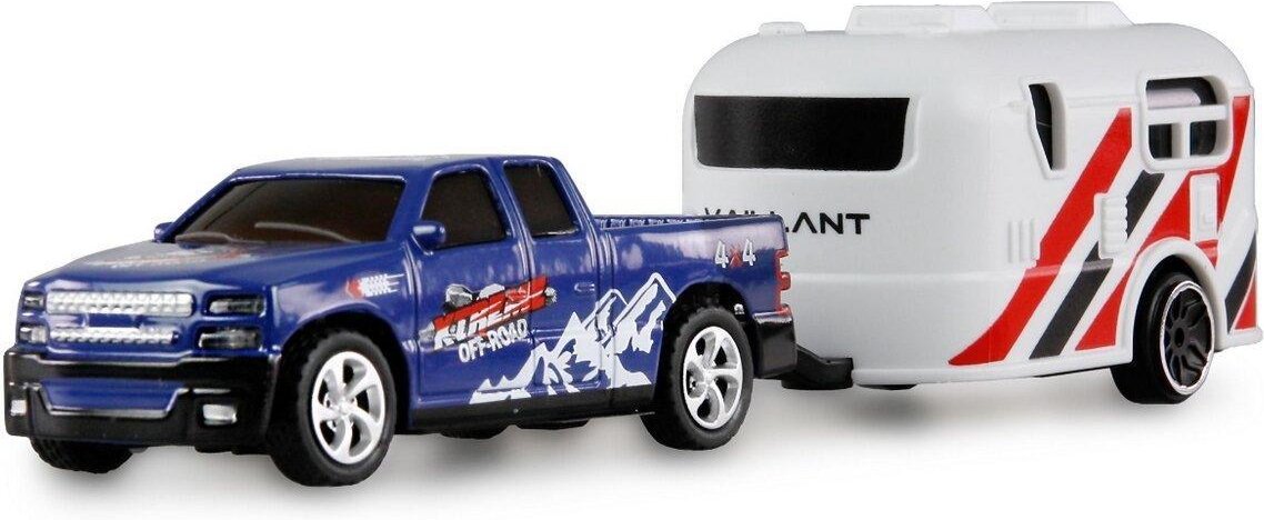 RC Pickup Die Cast mit Wohnwagen 1:64 RTR blau 6+ Ferngesteuertes Auto