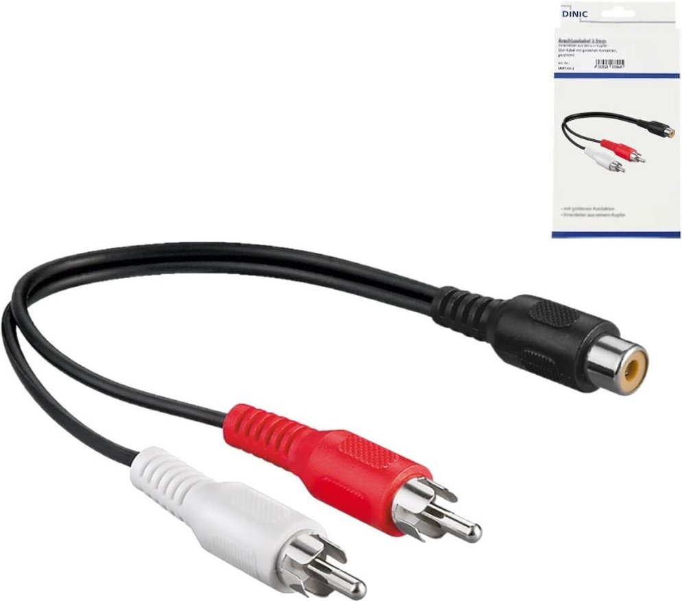 Audiokabel 1x Cinch Buchse - 2x Stecker, 0,2 m, schwarz