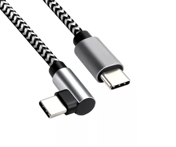 USB-C auf C 90° Ladekabel, HQ Alu Stecker, USB Typ C auf C 90°, 60w, Nylon Kabel, Space Grey, 0,5m