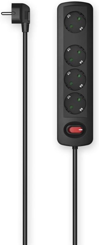 Steckdosenleiste, 4-fach, Schalter, Wandmontage, 1,5 m, Schwarz (00223052)
