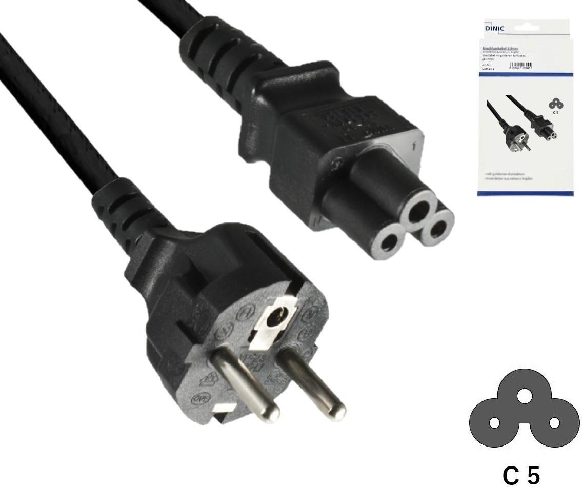 Netzkabel Europa CEE 7/7 auf C5, 0,75mm², CEE 7/7/IEC 60320 auf C5, VDE, schwarz, Länge 1,80m