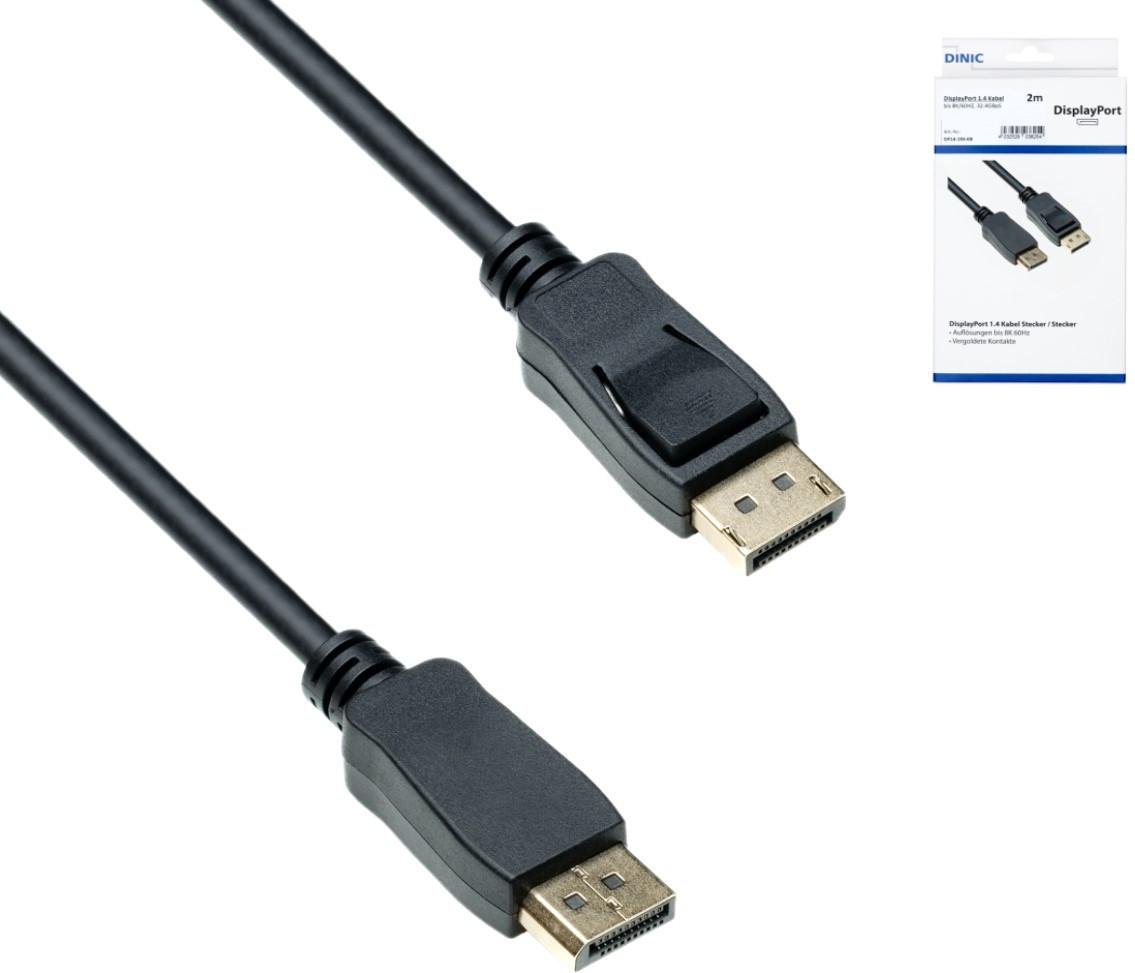 DisplayPort 1.4 Kabel, 2 m, 8K/60Hz, 32,4 GBpS, Schwarz