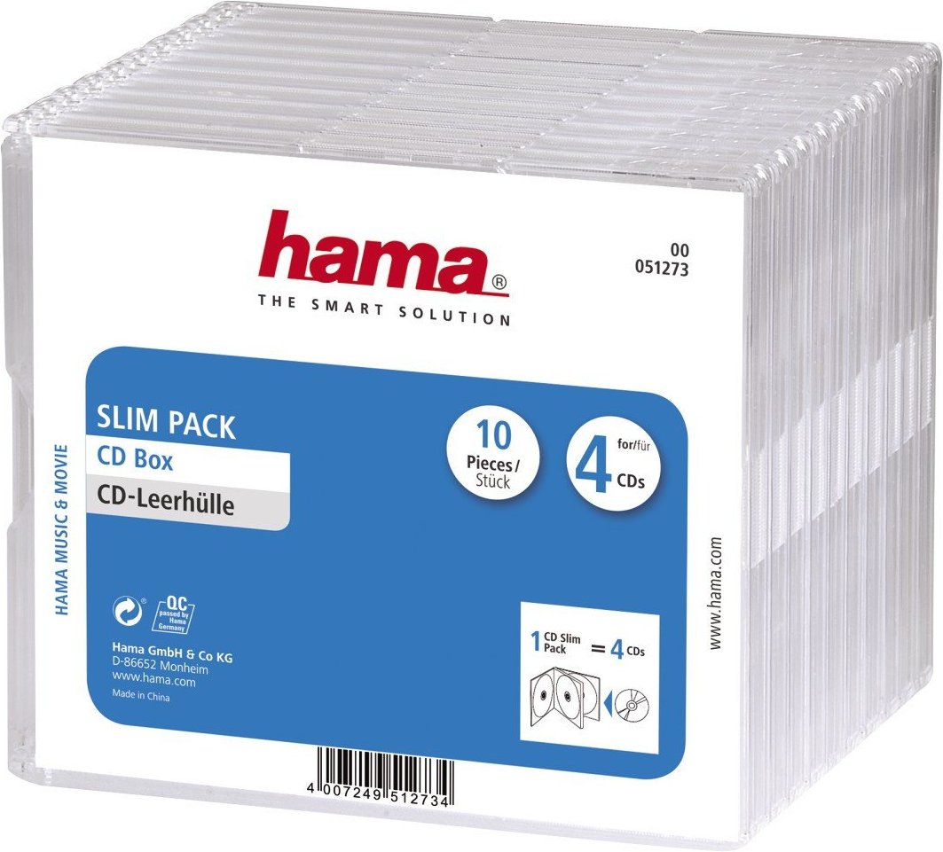 CD-Leerhülle Slim Pack 4, 10er-Pack, Transparent (00051273)