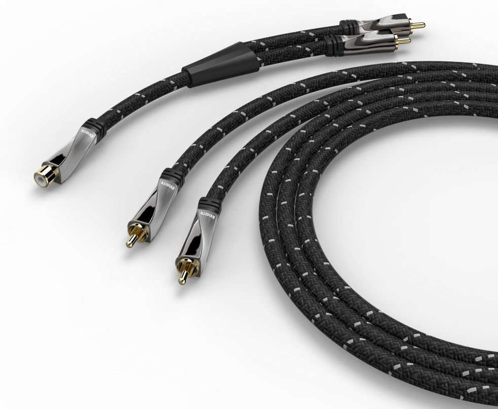 Subwoofer-Kabel + Adapter Cinch-Kup. - 2 Cinch-St., Gewebe, vergoldet, 6 m (00107652)