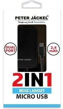 USB Travel Charger Set 2in1 Dual Port 2.4A Micro-USB Black