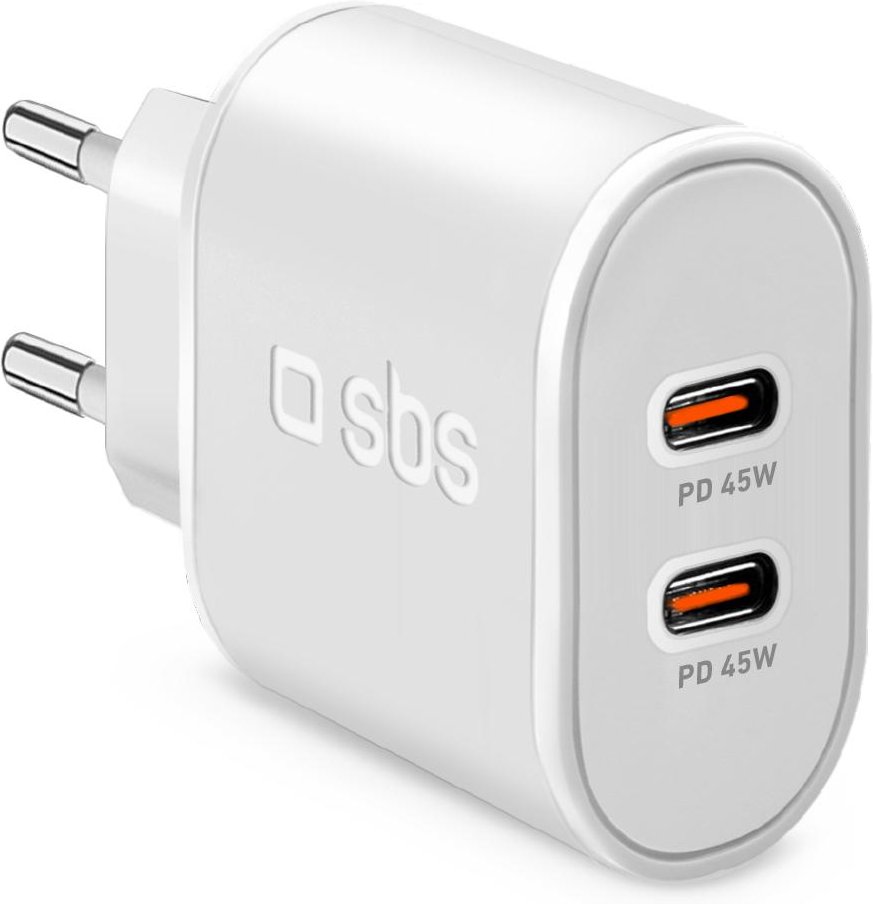 Ladegerät mit zwei USB-C-Anschlüssen, 45 Watt Power Delivery, Weiß