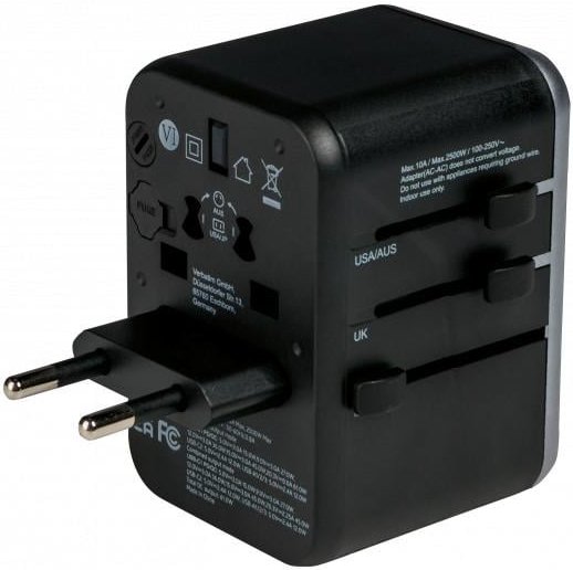 Universal-Reiseadapter UTA-04, 1x USB-C PD 61 W und QC 3.0, 1x USB-C, 3x USB-A, Schwarz