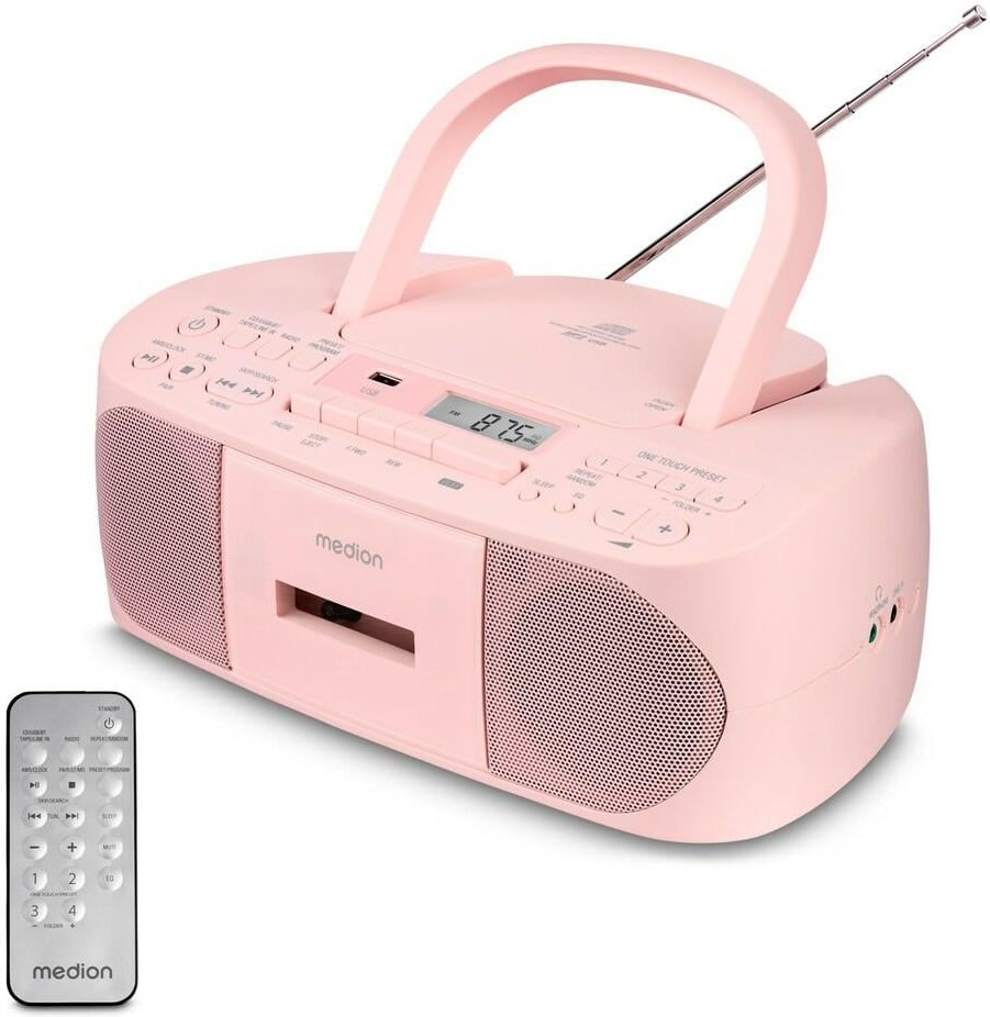 LIFE® E65010 Boombox pink Radiorekorder mit CD-Spieler und Kassettendeck