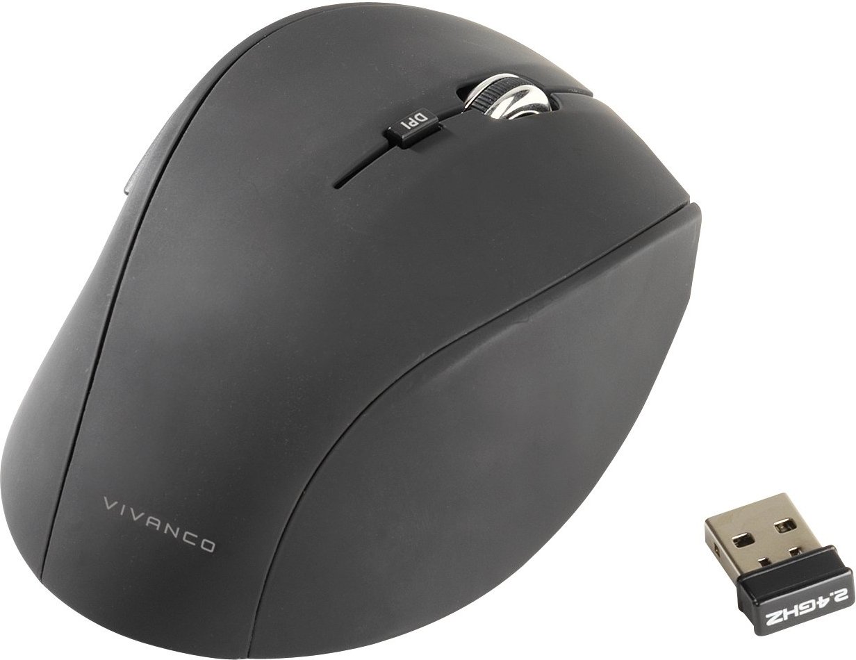USB Wireless Mouse 1600 dpi, Silent Klick, 5 Tasten, schwarz (36640)