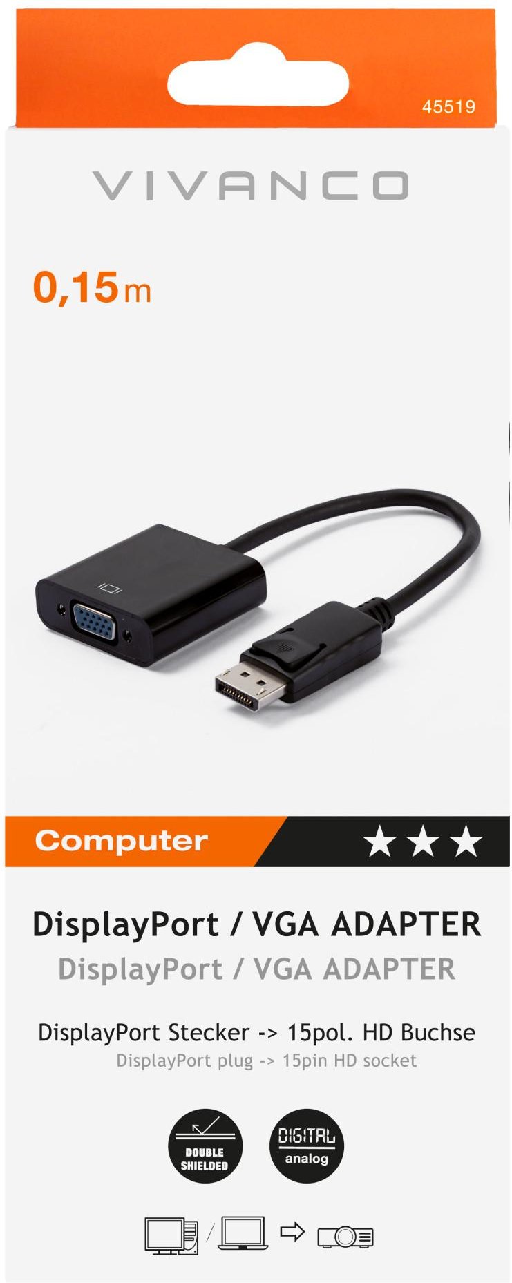 Thumbnail - DisplayPort - VGA Adapter, DisplayPort Stecker - 15 pol. HD Buchse, 0,15m (45519)