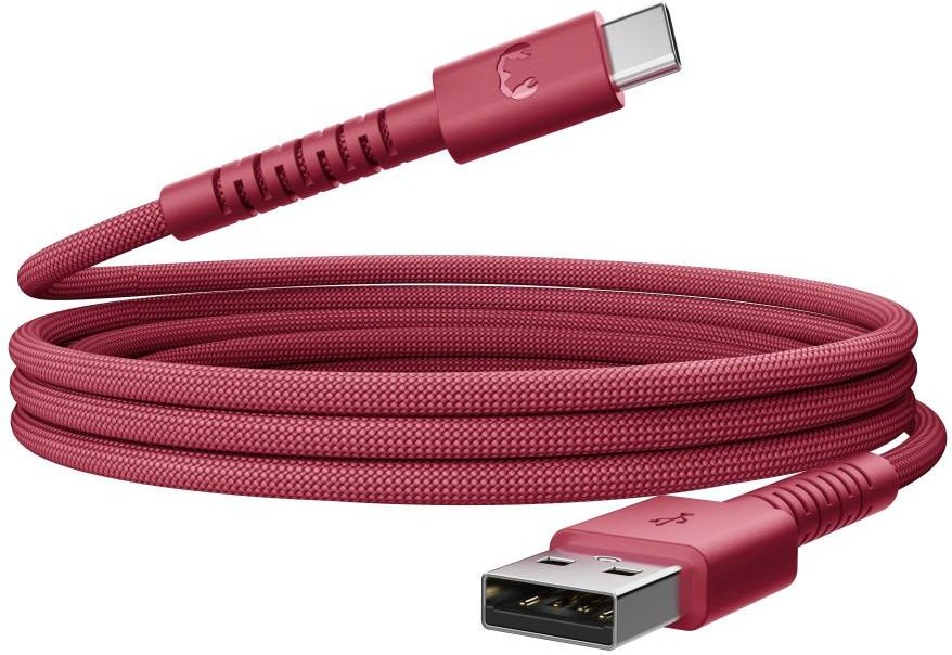 USB-A zu USB-C silikon geflochtenes Kabel "FlexWave" 2m, Berry Red (00231891)