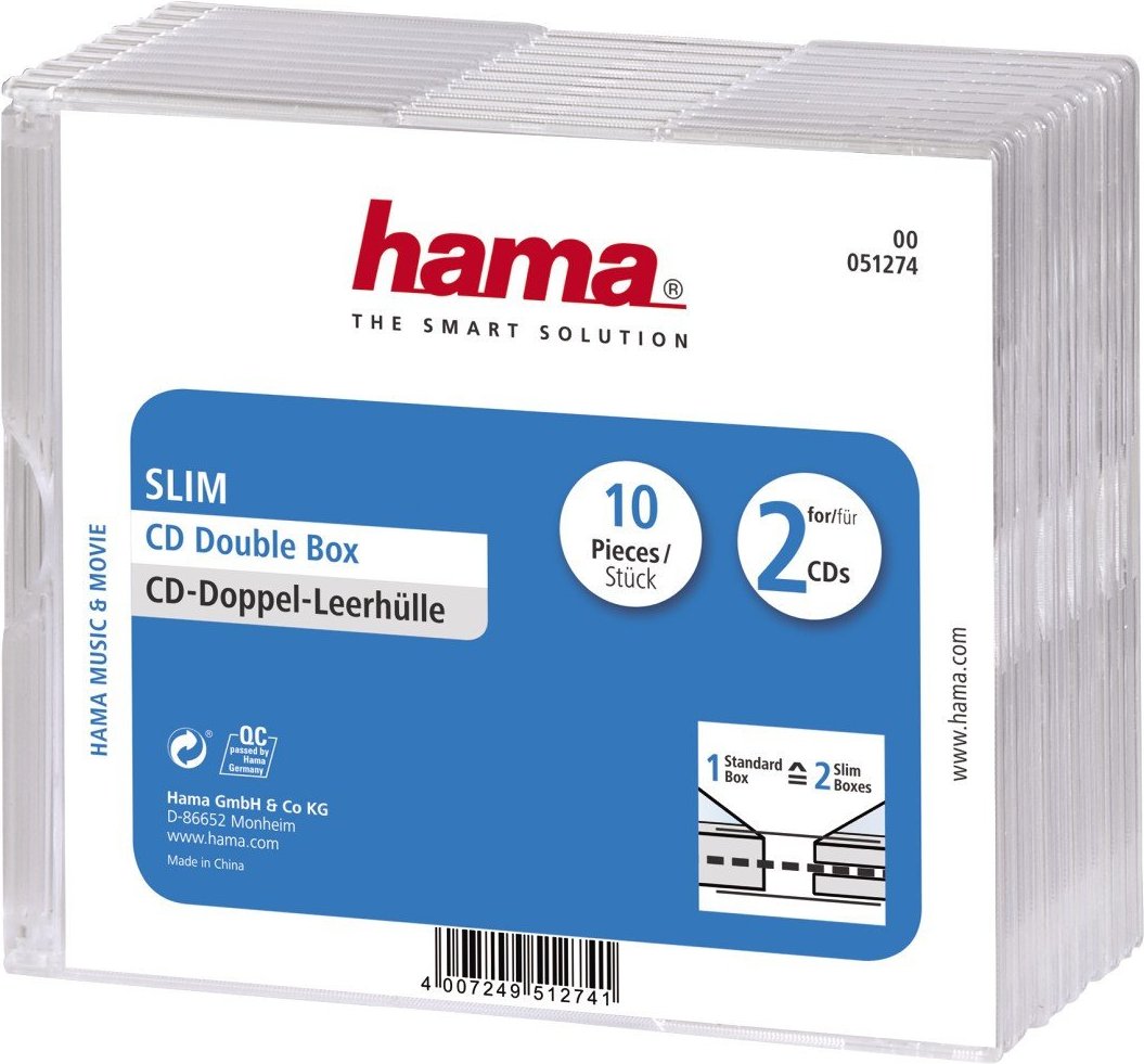 CD-Leerhülle Slim Double, 10er-Pack, Transparent (00051274)