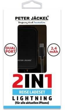 USB Travel Charger Set 2in1 Dual Port 2.4A Lightning Black KFZ-Ladegerät