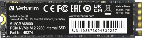 Vi3000 PCIe NVMe M.2 SSD 512GB, interne Festplatte (49374)