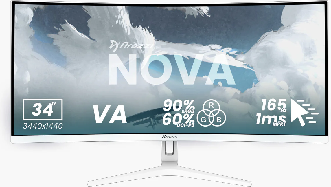 Nova, Weiß, 34 Zoll, Curved, WQHD, VA, 165 Hz, 1 ms Gaming-Monitor