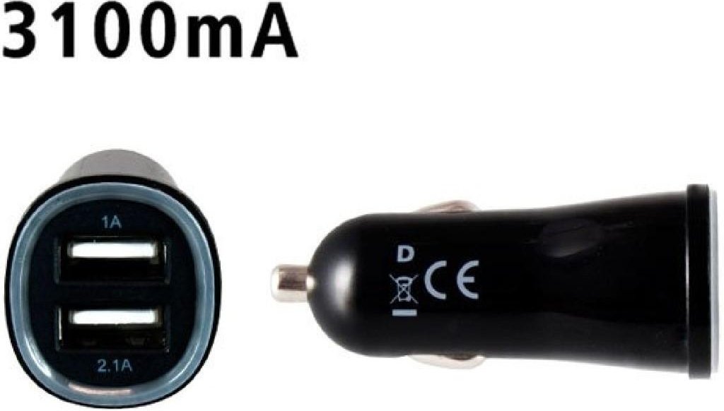 USB-KFZ Ladeadapter 12-24V zu 2 x USB 5V 3.1A USB Typ A, 1x 1000mA + 1x 2100mA, Schwarz