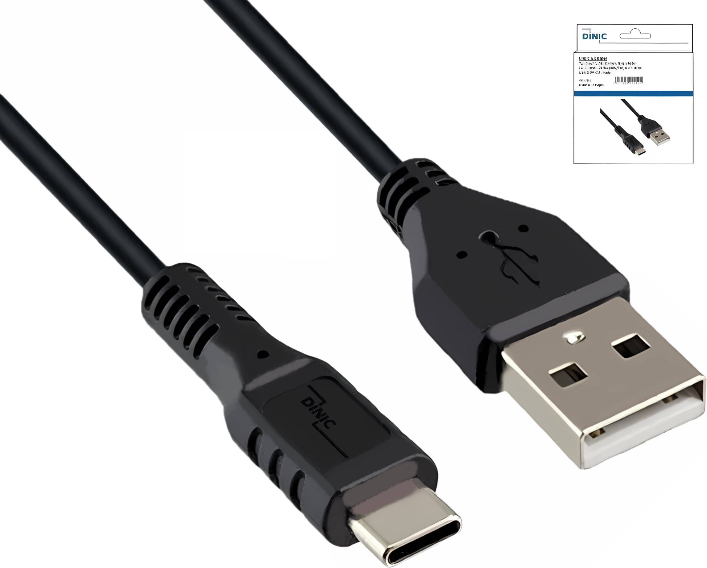 USB Typ C auf A Ladekabel, USB Typ C auf A Stecker, 5V, 3A, OD: 4,00mm, schwarz, 3 m