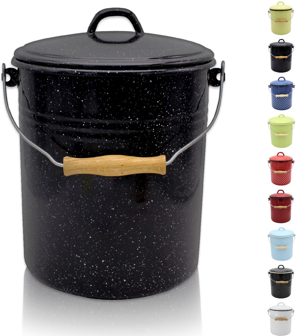 Emaillierter Mülleimer mit Deckel gesprenkelt, 10 Liter