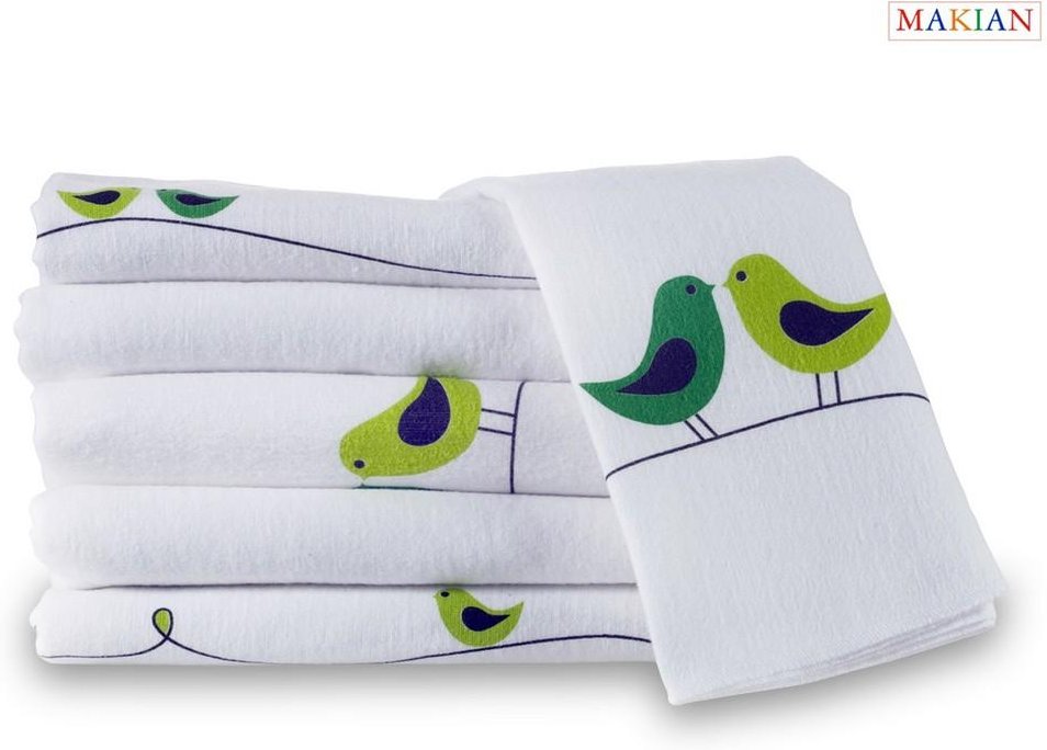 Moltonwindeln, 6er Set, Design Vögel/weiß, 80x80cm