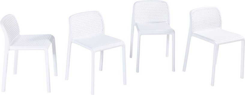 4er-Set stapelbare Esszimmerstühle aus Polypropylen, ca. 49 x 38 x 45,5–66,5 cm – Weiß