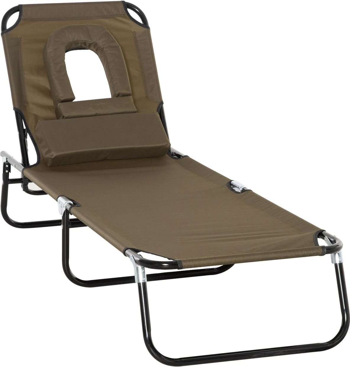 Sonnenliege Gartenliege Dreibeinliege Relaxliege mit Lesefenster Gesichtsöffnung Braun