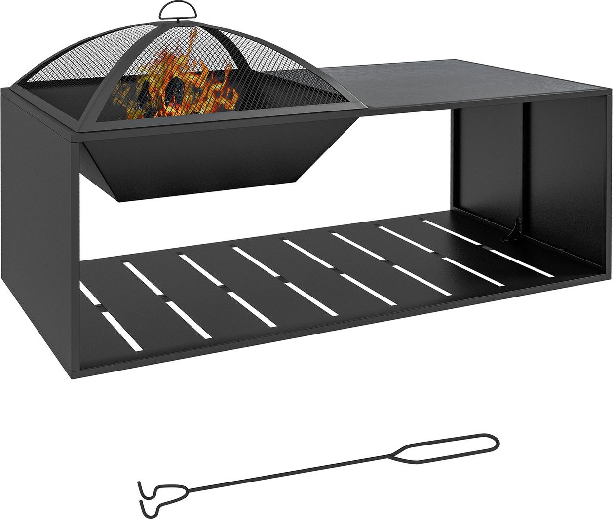 Thumbnail - Feuerschale Feuerkorb mit Funkengitter Feuerstelle mit Ablage Metall