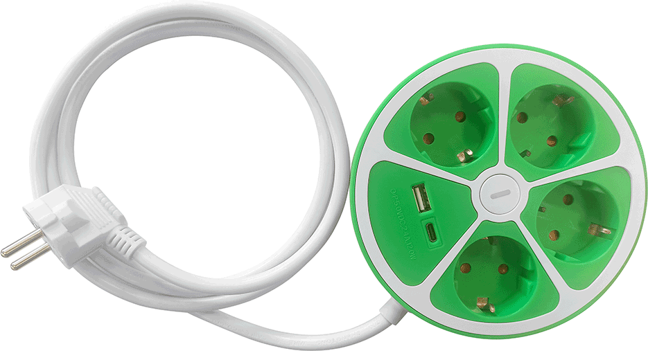 Farbige 4-fach-Steckdose - Weiß/Grün